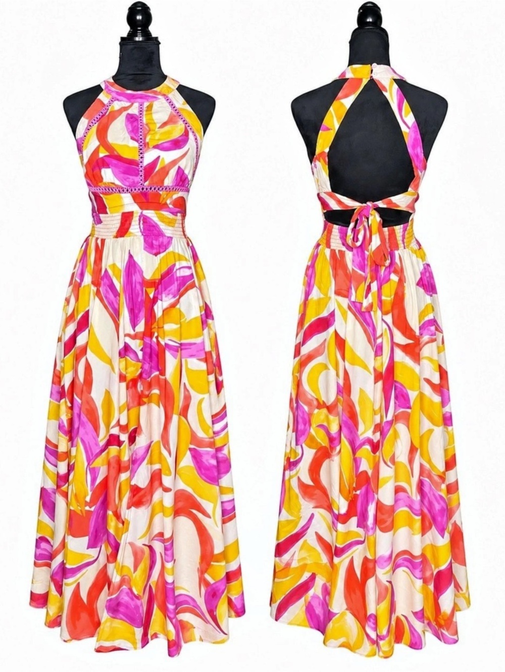 Abel the Label Abstract Print Maxi Dress in Pink & Orange Size Medium